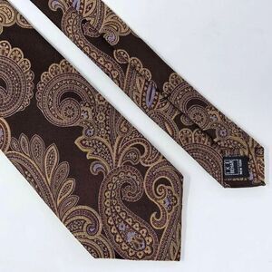 IKE BEHAR NEW YORK SILK TIE PAISLEY BROWN GOLD SATIN 3.25" X 60"